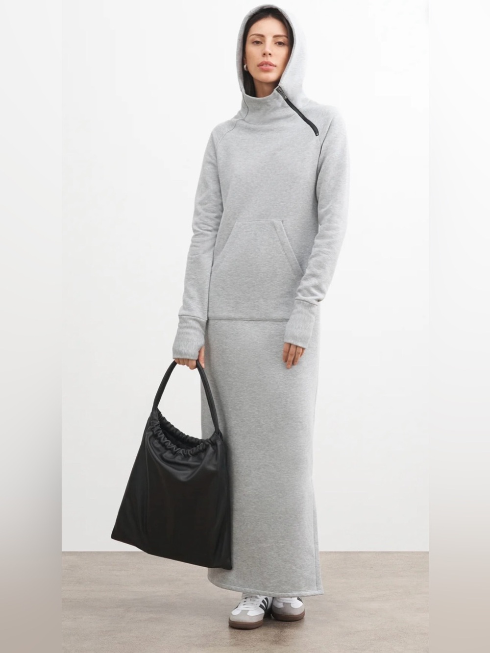 MARCELLA NYC Tompkins Melange Grey French Terry Hoodie Dress - Picture 2 of 12